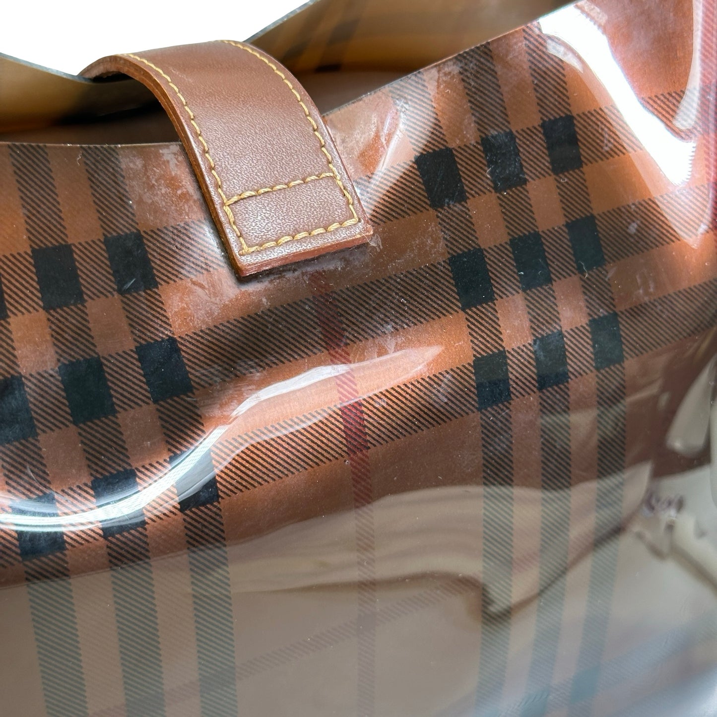 Used BURBERRY Check PVC Tote Handbag Brown