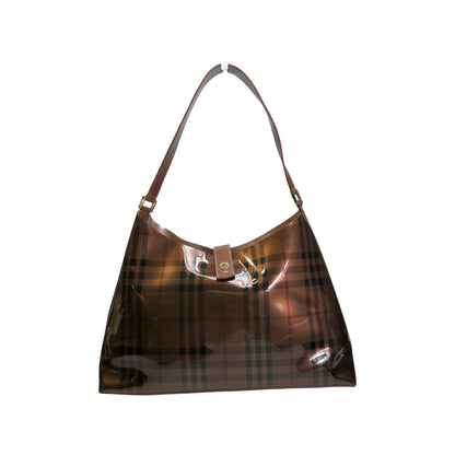Used BURBERRY Check PVC Tote Handbag Brown