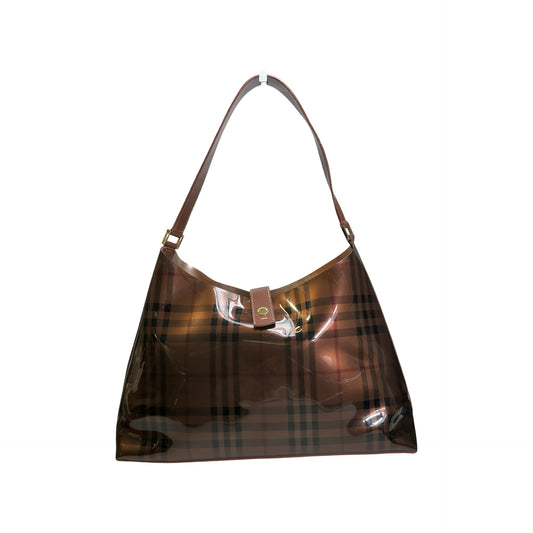 Used BURBERRY Check PVC Tote Handbag Brown
