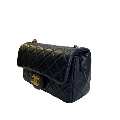 Used CHANEL Quilted Lambskin Classic Flap Chain shoulder bag Navy Blue