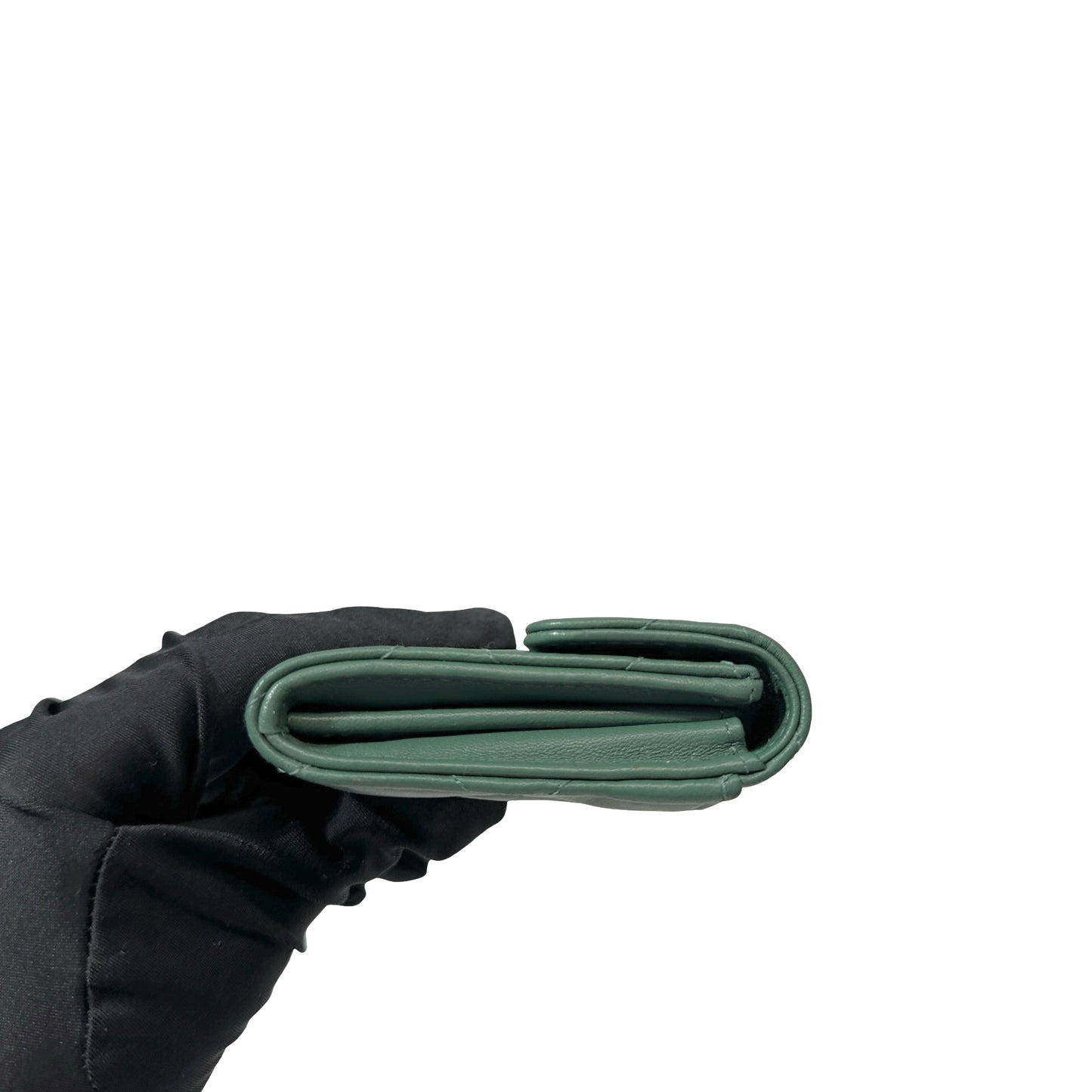 Used Chanel Flap Wallet Small Wallet Green PHW