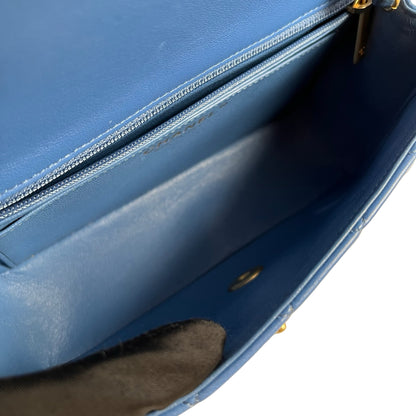 Used CHANEL Quilted Lambskin Classic Flap Handbag Blue Gold hardware