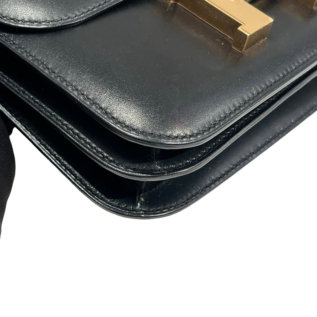 Used HERMES Box Calf Mini Constance Shoulder Bag Black Gold