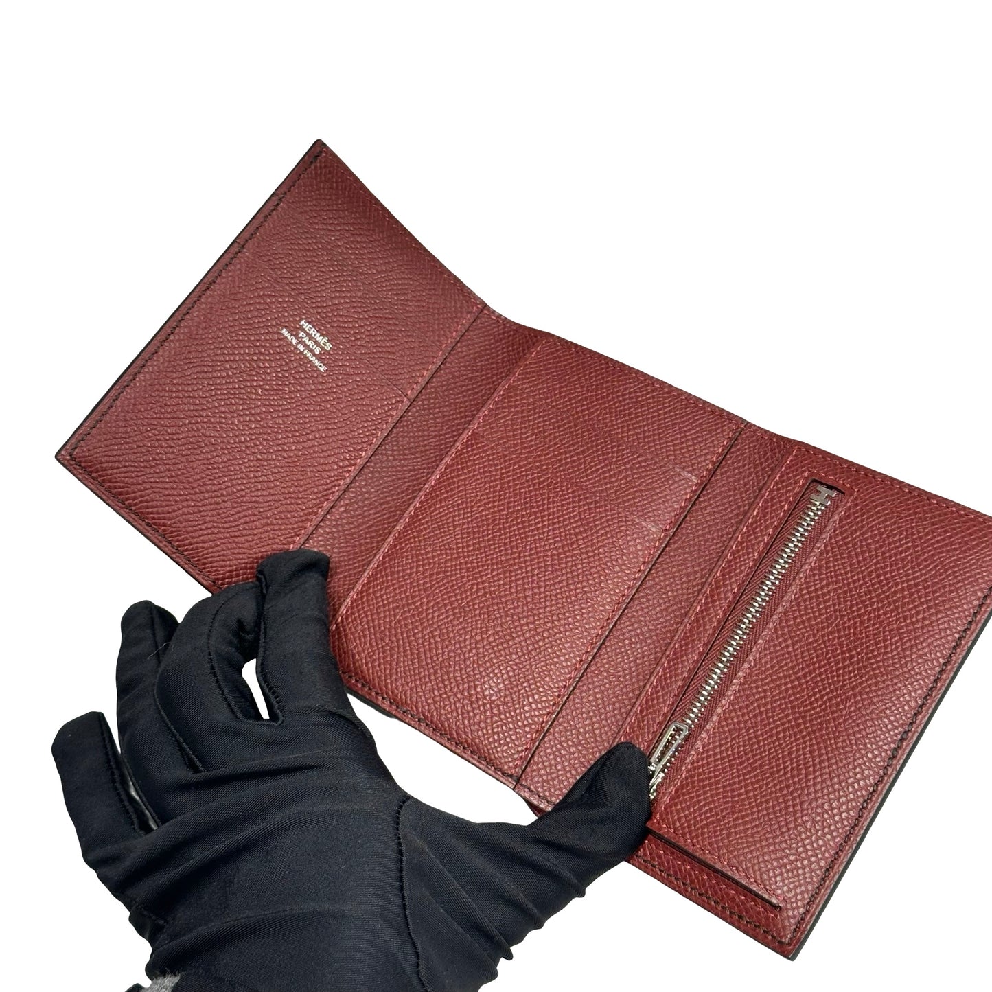 Used HERMÈS BEARN COMPACT Wallet Black Red PHW