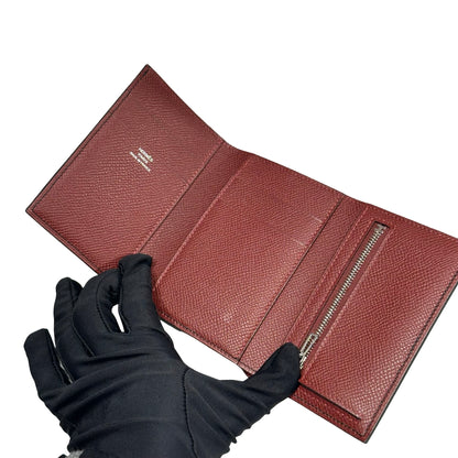 Used HERMÈS BEARN COMPACT Wallet Black Red PHW