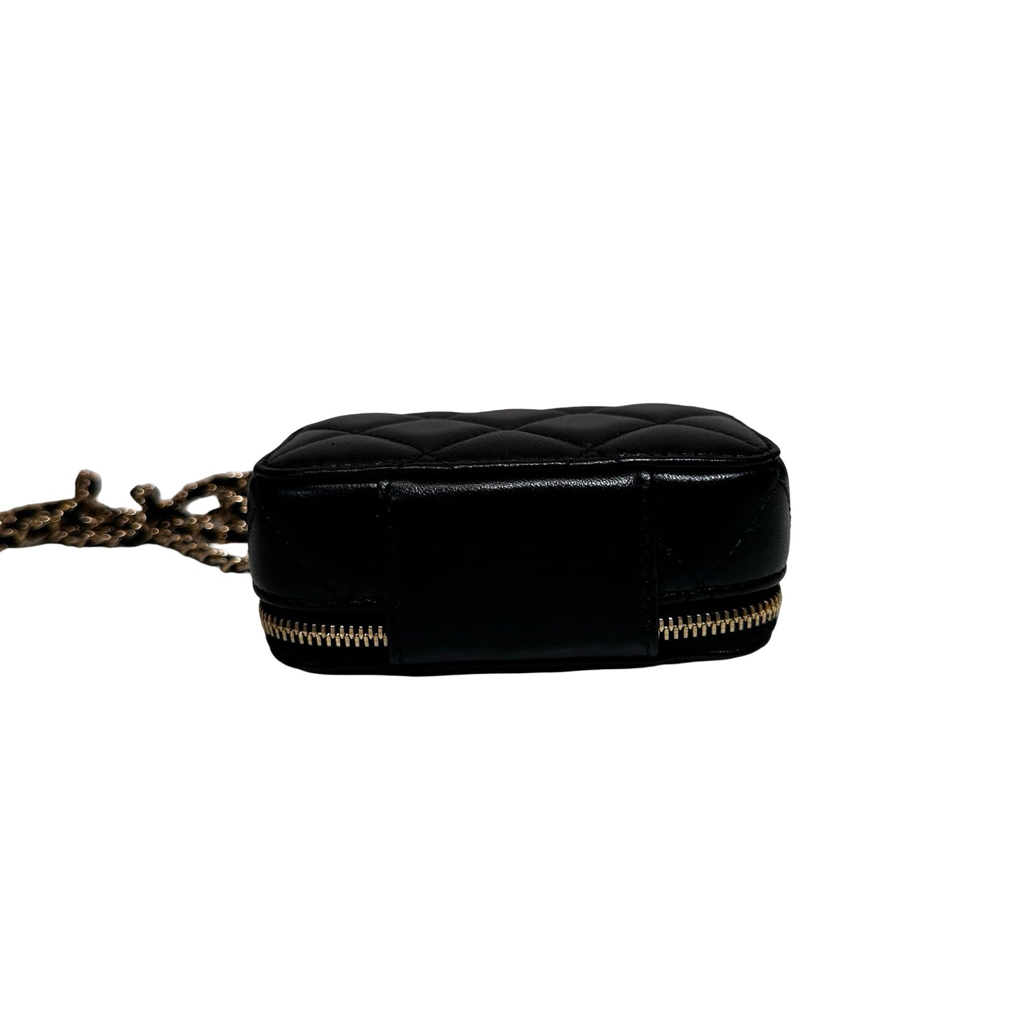 New CHANEL Lambskin Leather Vanity Case Shoulder Bag Gold Black GHW