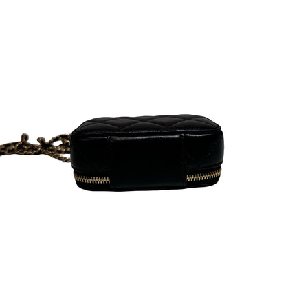 New CHANEL Lambskin Leather Vanity Case Shoulder Bag Gold Black GHW
