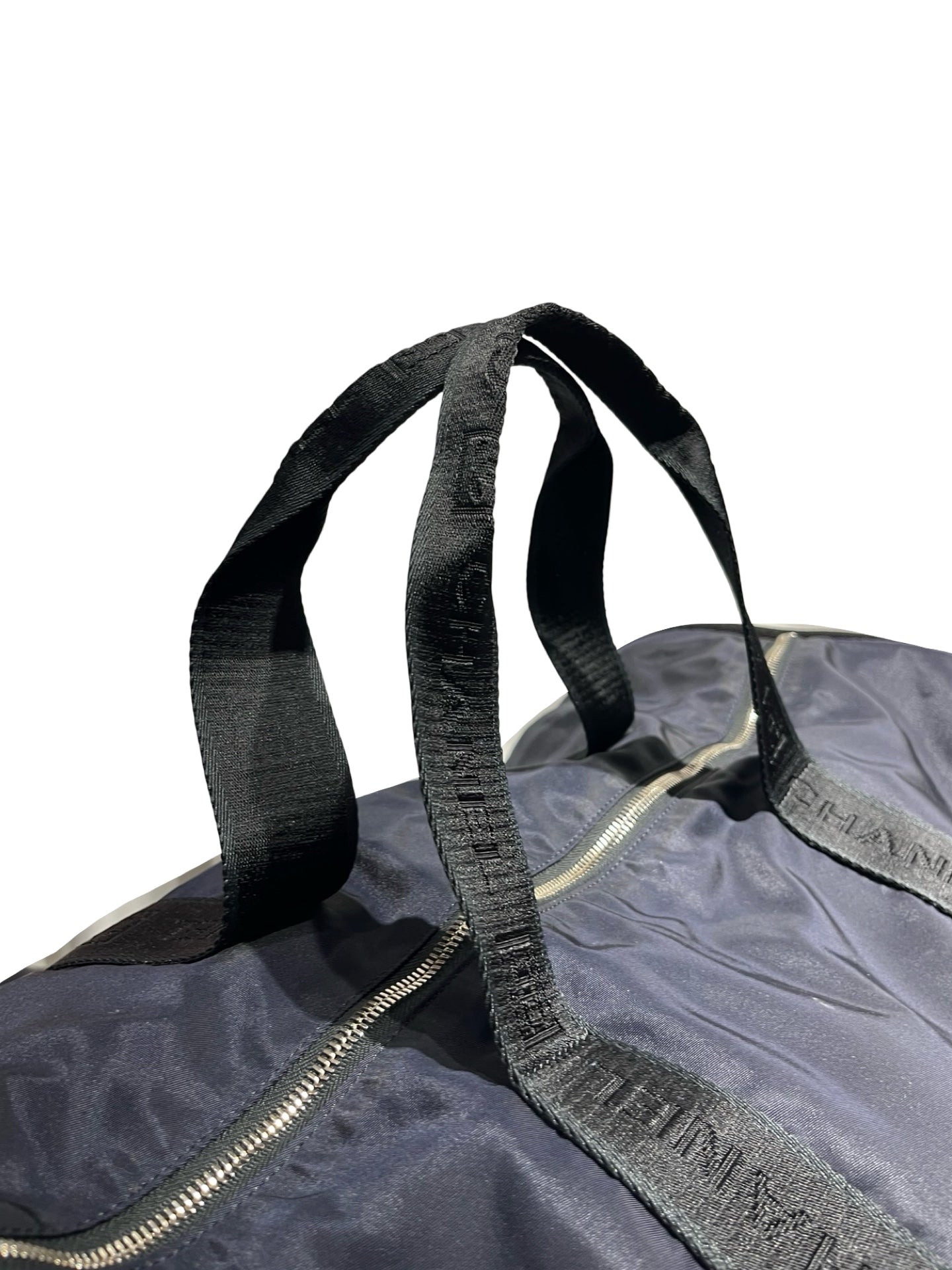 Used CHANEL Nylon Tote Bag Holdall Navy Blue Black PHW
