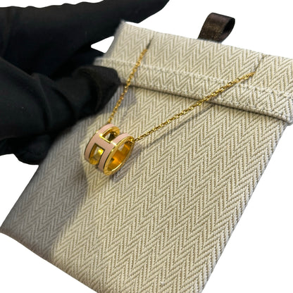 Used HERMES Enamel Pop H Necklace Pink Gold