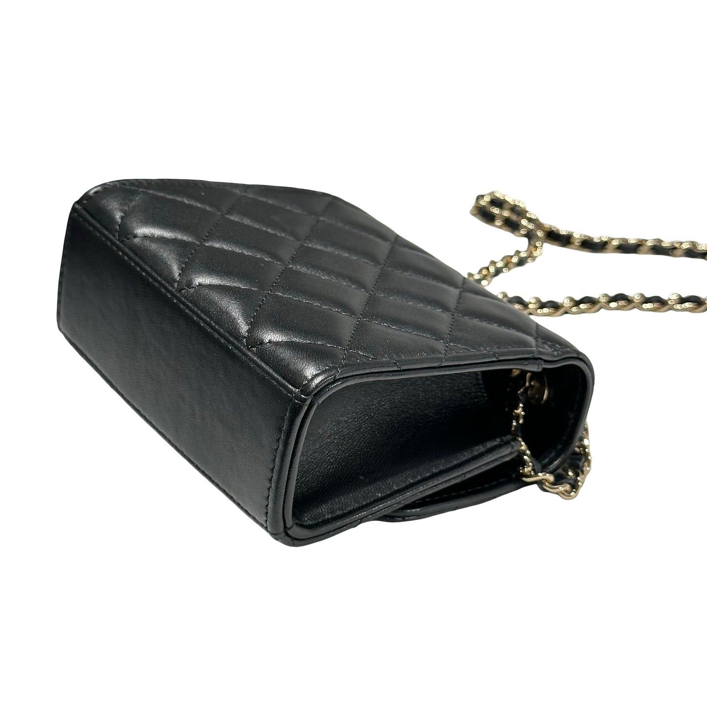 Used CHANEL Lambskin Leather TRENDY CC MINI Cross Body Bag Black GHW
