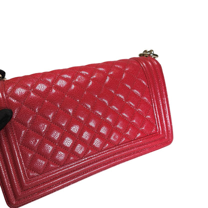 Used CHANEL Calfskin Boy Cross body bag Red GHW