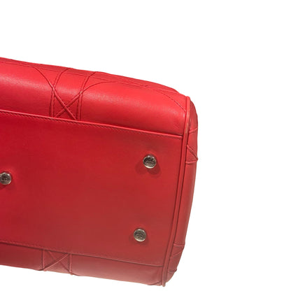 Used DIOR Lambskin Leather Cannage Granville Boston Two Way Shoulder Bag Red GHW