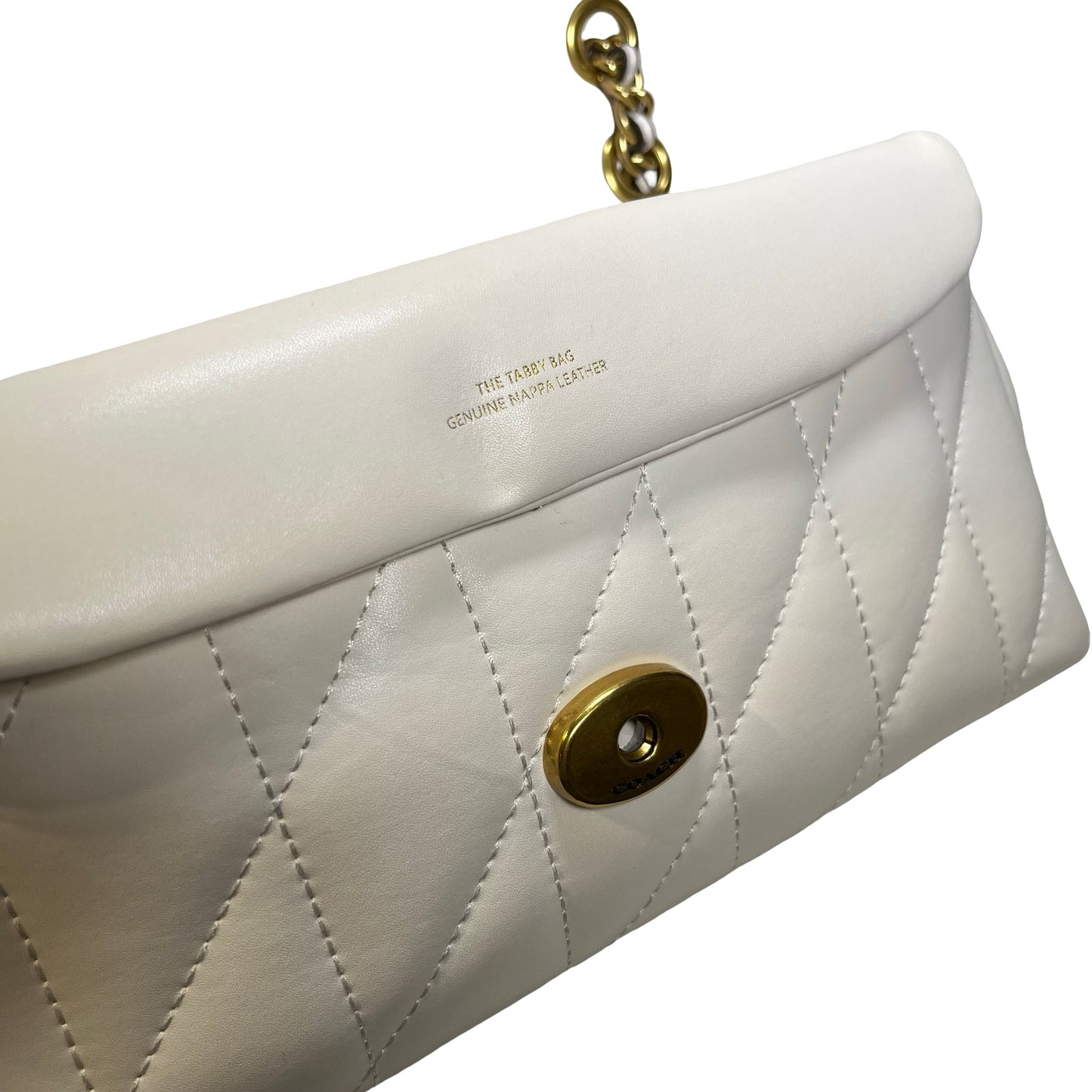 Used COACH Quilted Leather Quilted Tabby Chain Shoulder Bag White GHW