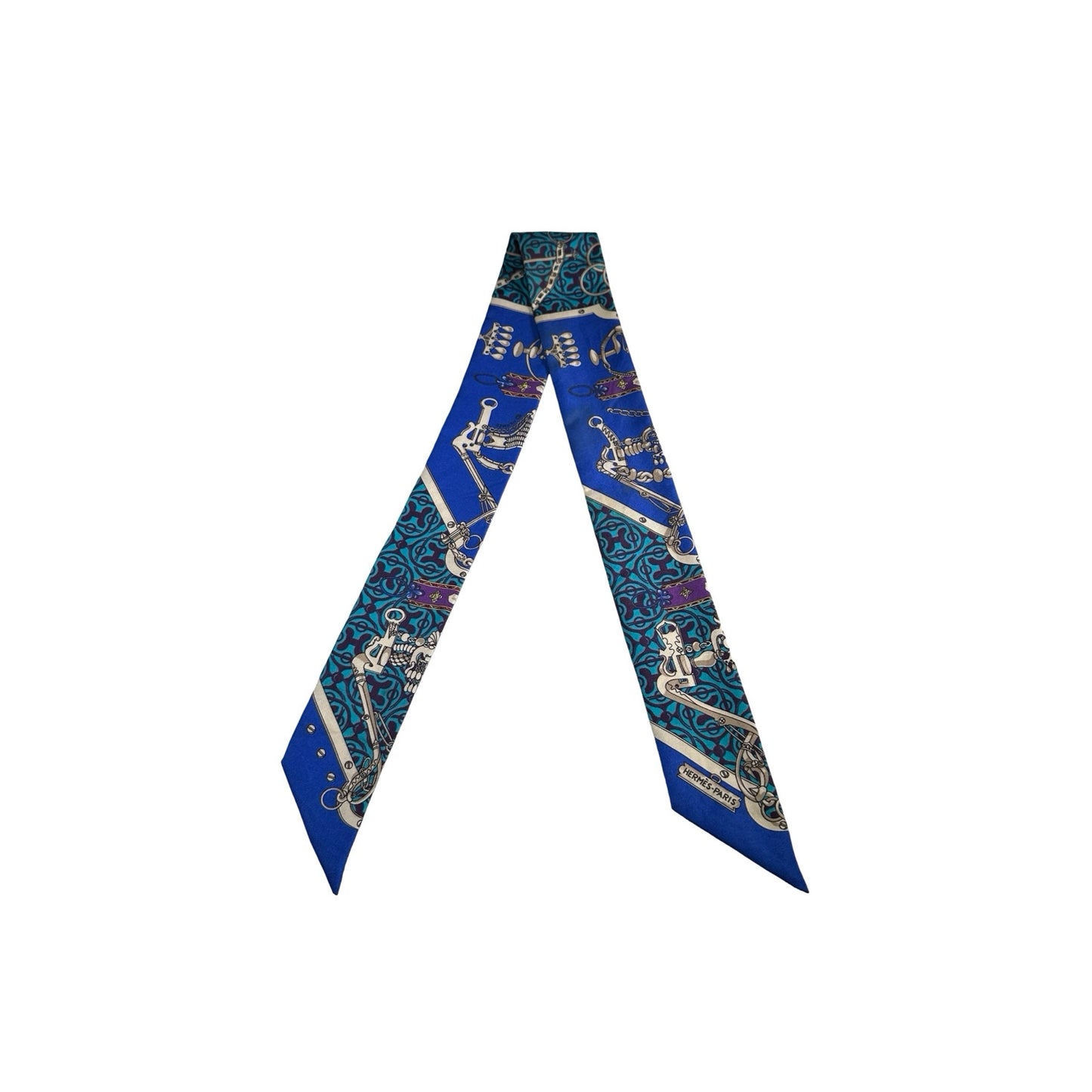 Used HERMES Silk Twilly Blue Teal