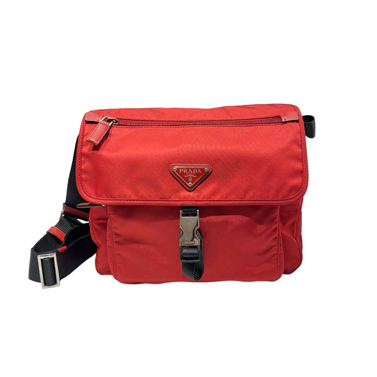 Used Prada Nylon Cross Body Bag Red PHW