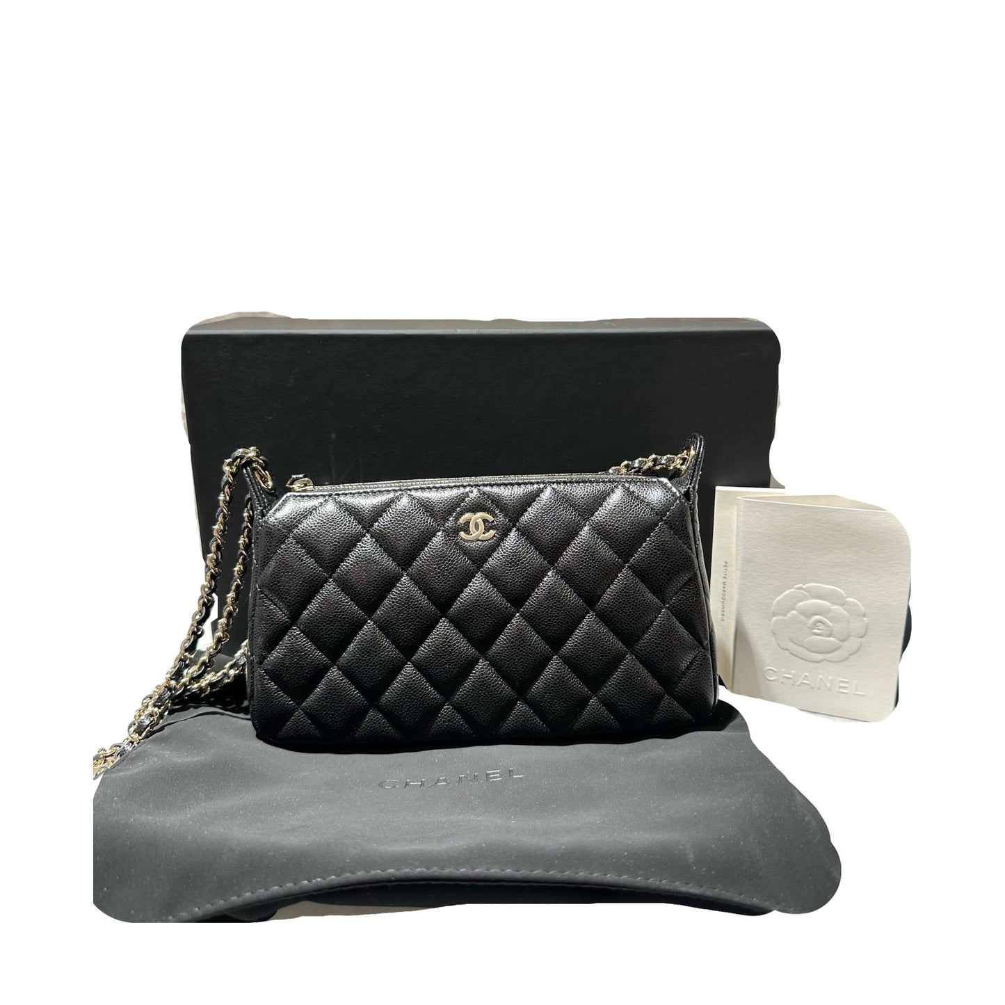 New CHANEL Calfskin Leather Cross Body Bag Black GHW