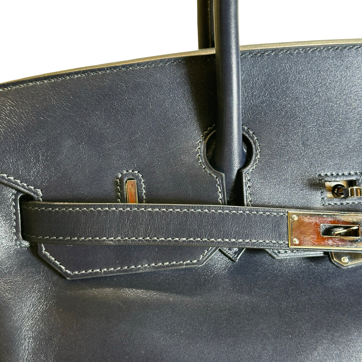 Used HERMES Leather Birkin Handbag Black Silver