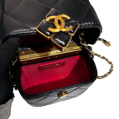 Used CHANEL Lambskin Leather Plexi Box Shoulder Bag Black GHW