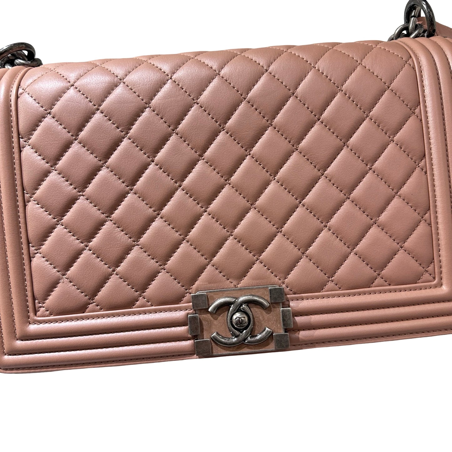 Used CHANEL Lambskin Leather Boy Large Chain Shoulder Bag