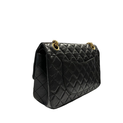 Used CHANEL Quilted Aged Calfskin 2.55 Small Chain Shoulder Bag Black Gold