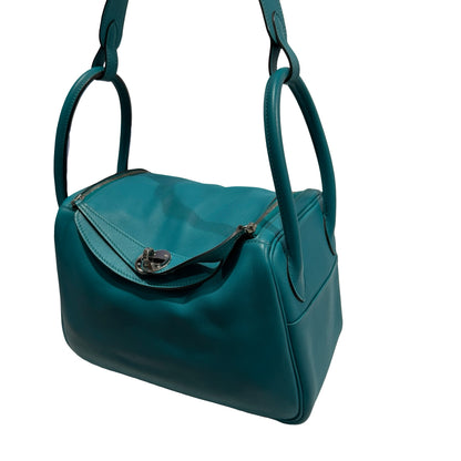 Used HERMES Swift Lindy Handbag Green PHW