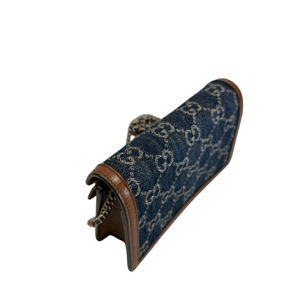 Used GUCCI GG Supreme Denim Dionysus Shoulder Bag Blue Brown