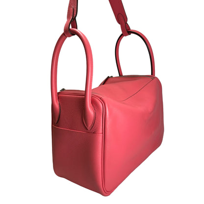 Used HERMES Leather Lindy Handbag Pink