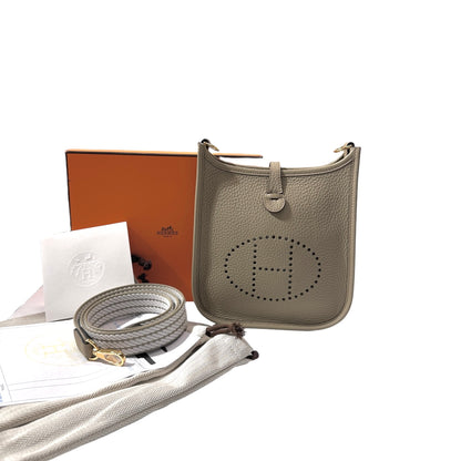 Used HERMÈS Clemence leather Mini Evelyne Cross Body Bag Beige GHW