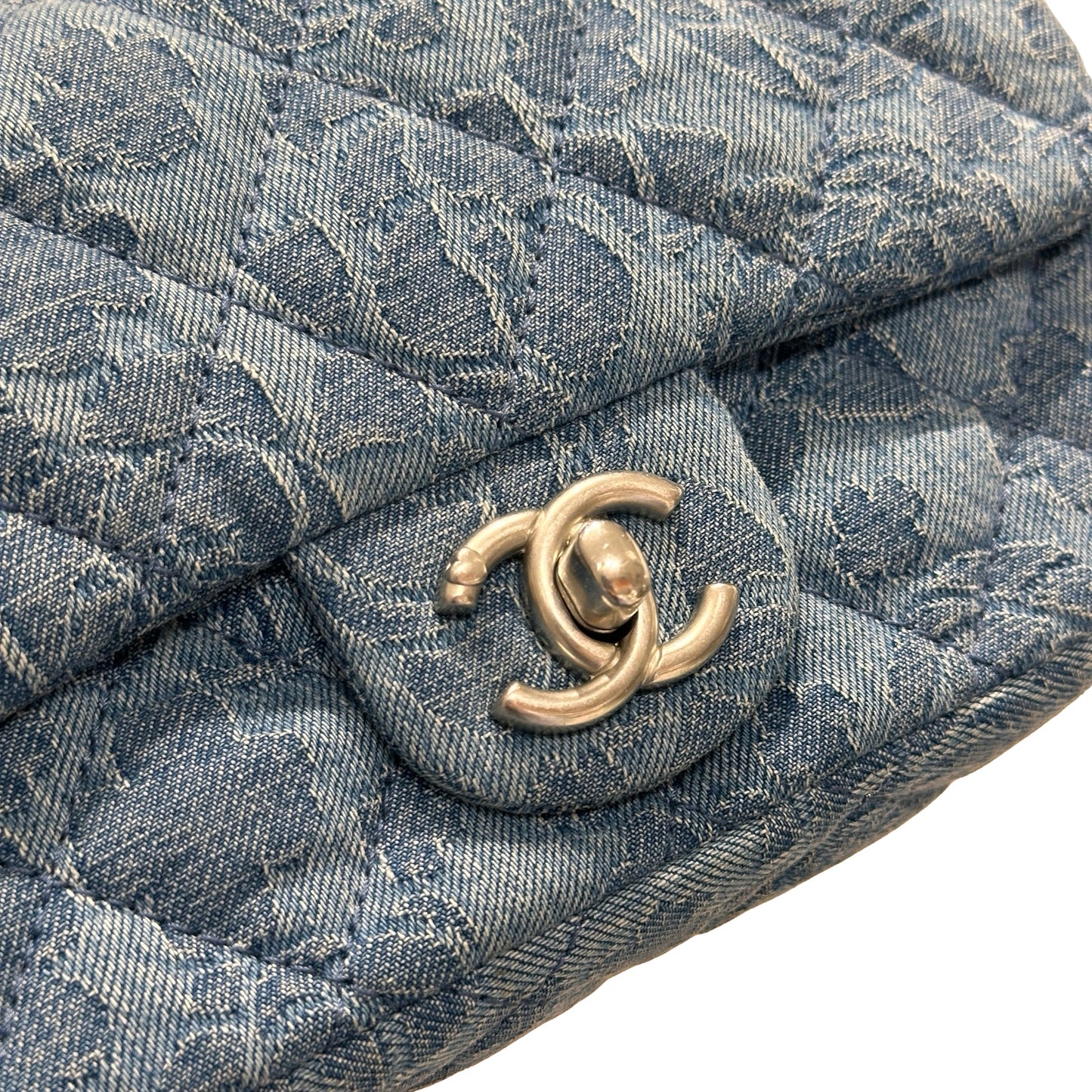 Used CHANEL Denim 23P CAMELIA HEART CRUSH FLAP Cross Body Bag Denim Blue