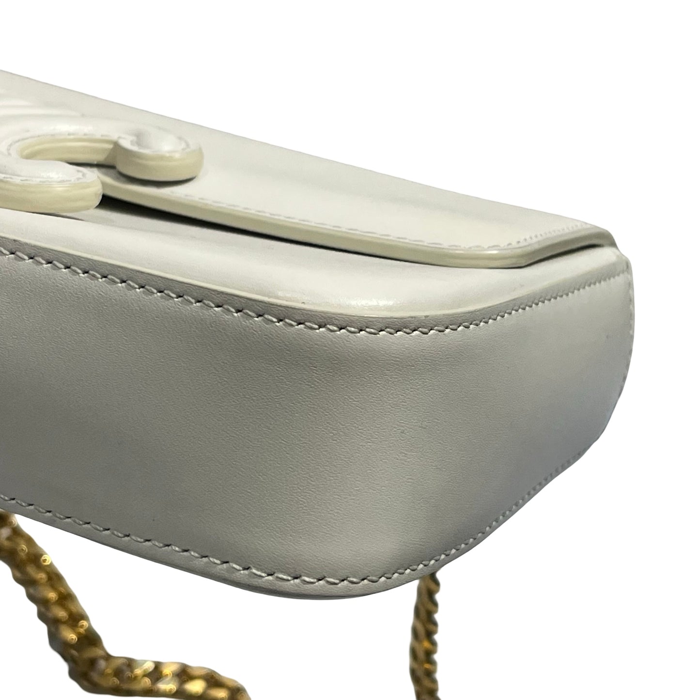 Used CÉLINE Calfskin Leather Triomphe Cuir Chain Shoulder Bag White GHW