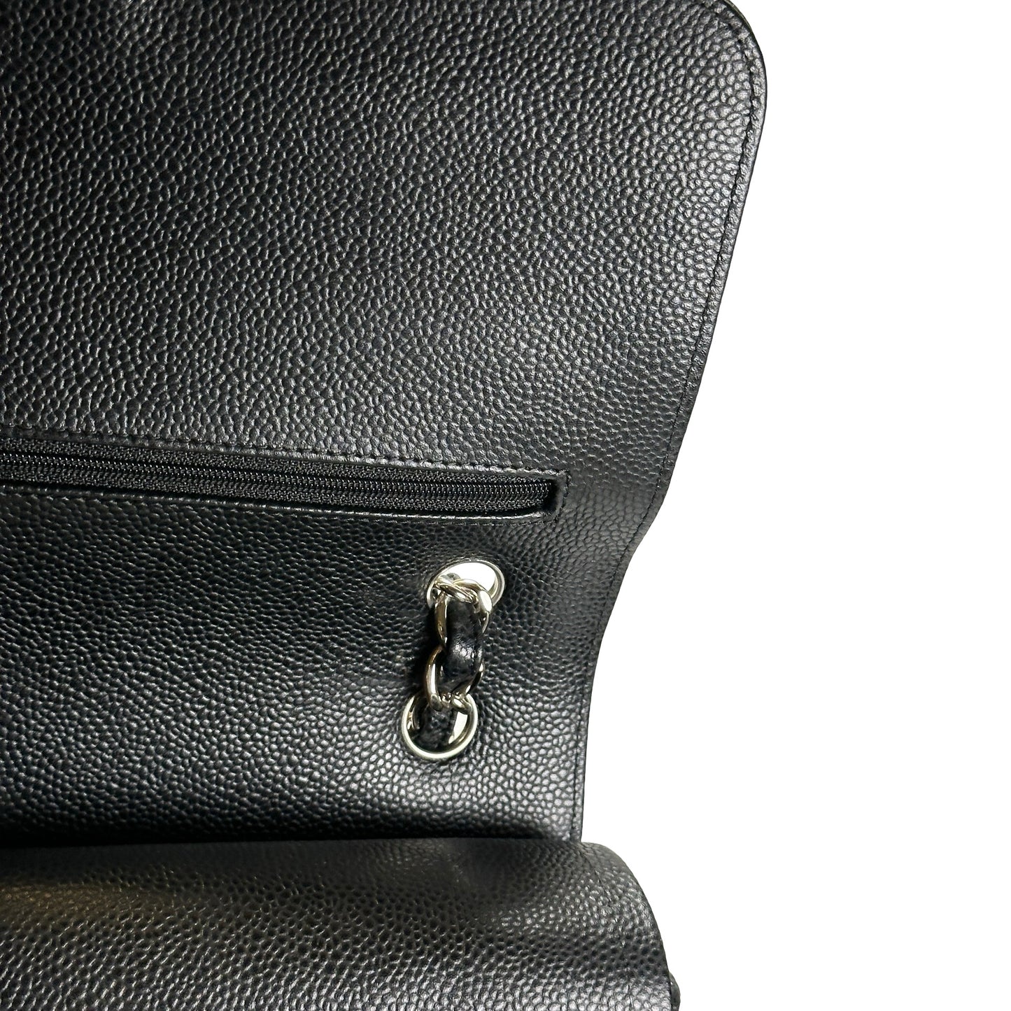 Used CHANEL Quilted Caviar Leather Classic Flap Chain Shoulder Bag Black Silver
