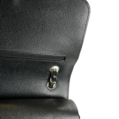 Used CHANEL Quilted Caviar Leather Classic Flap Chain Shoulder Bag Black Silver