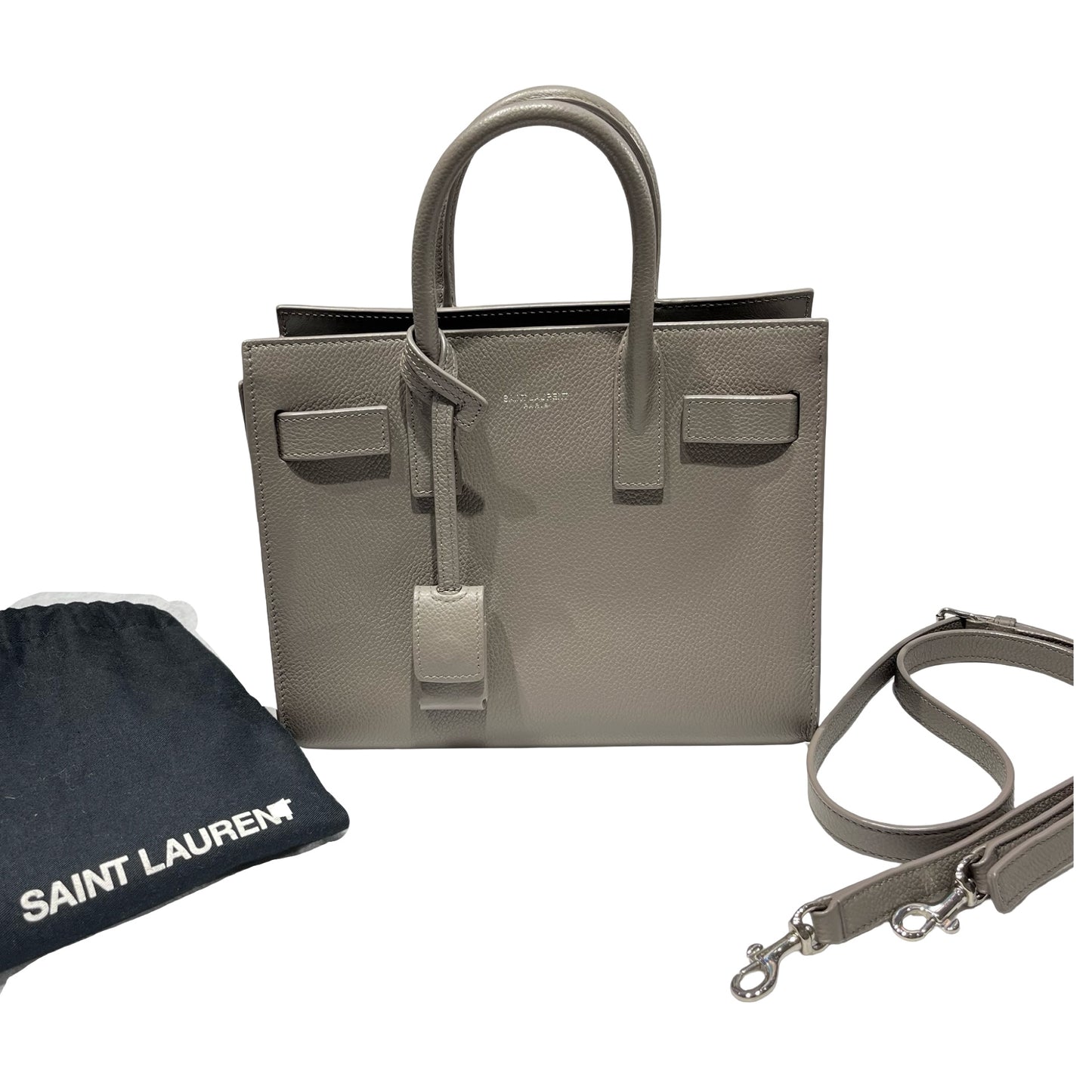 Used Saint Laurent Calfskin Leather Sac de Jour Tote Bag PHW Grey