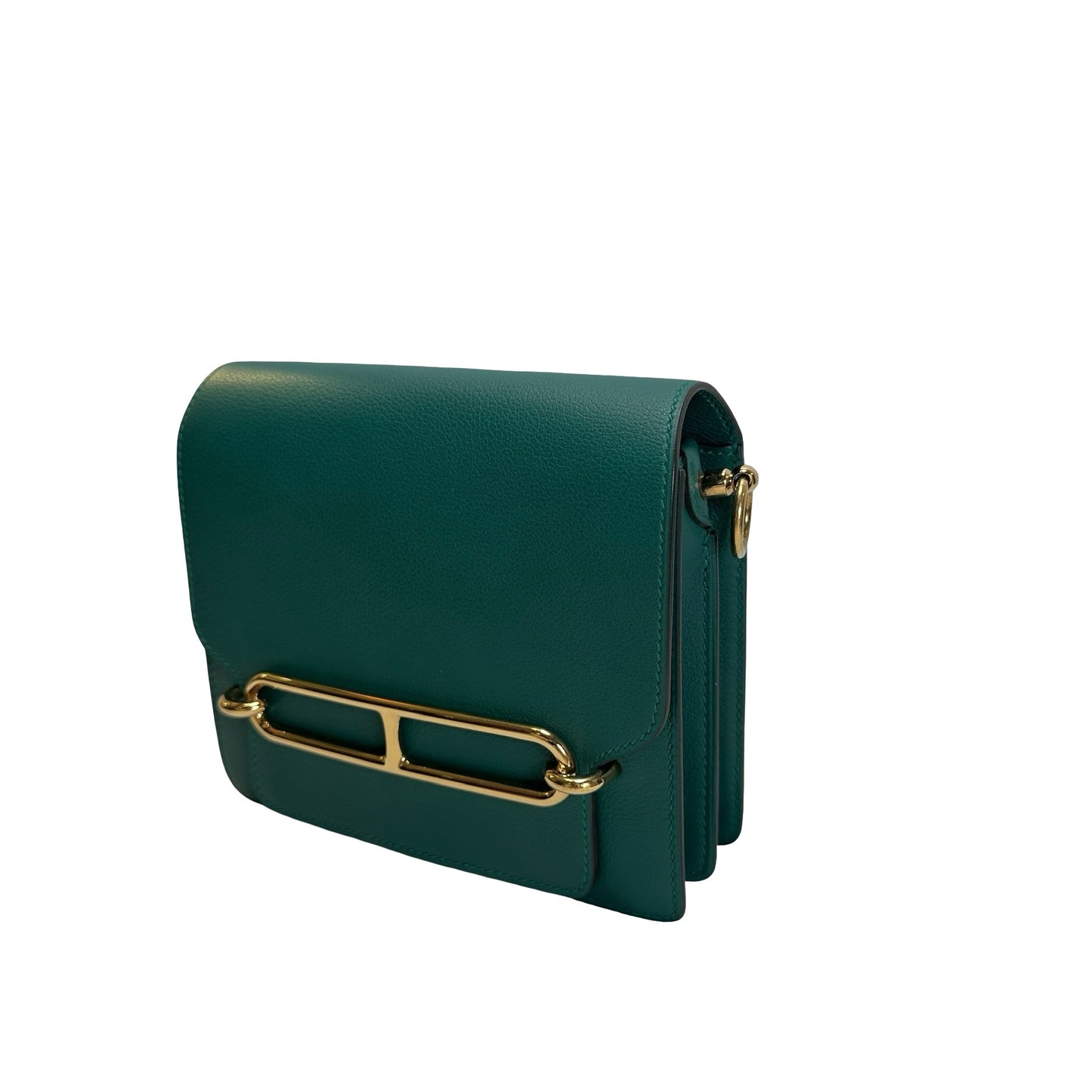 Used HERMES Clemence Mini Roulis Crossbody Bag Green Gold