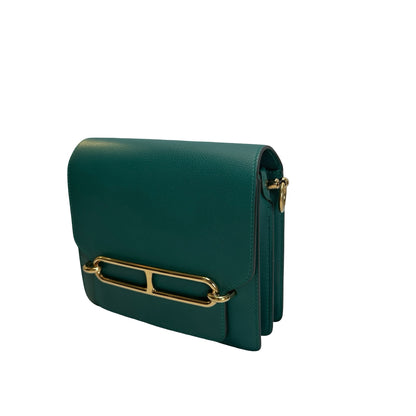 Used HERMES Clemence Mini Roulis Crossbody Bag Green Gold