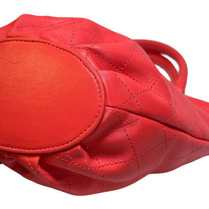 Used Chanel Lambskin Leather Bucket Bag Red PHW