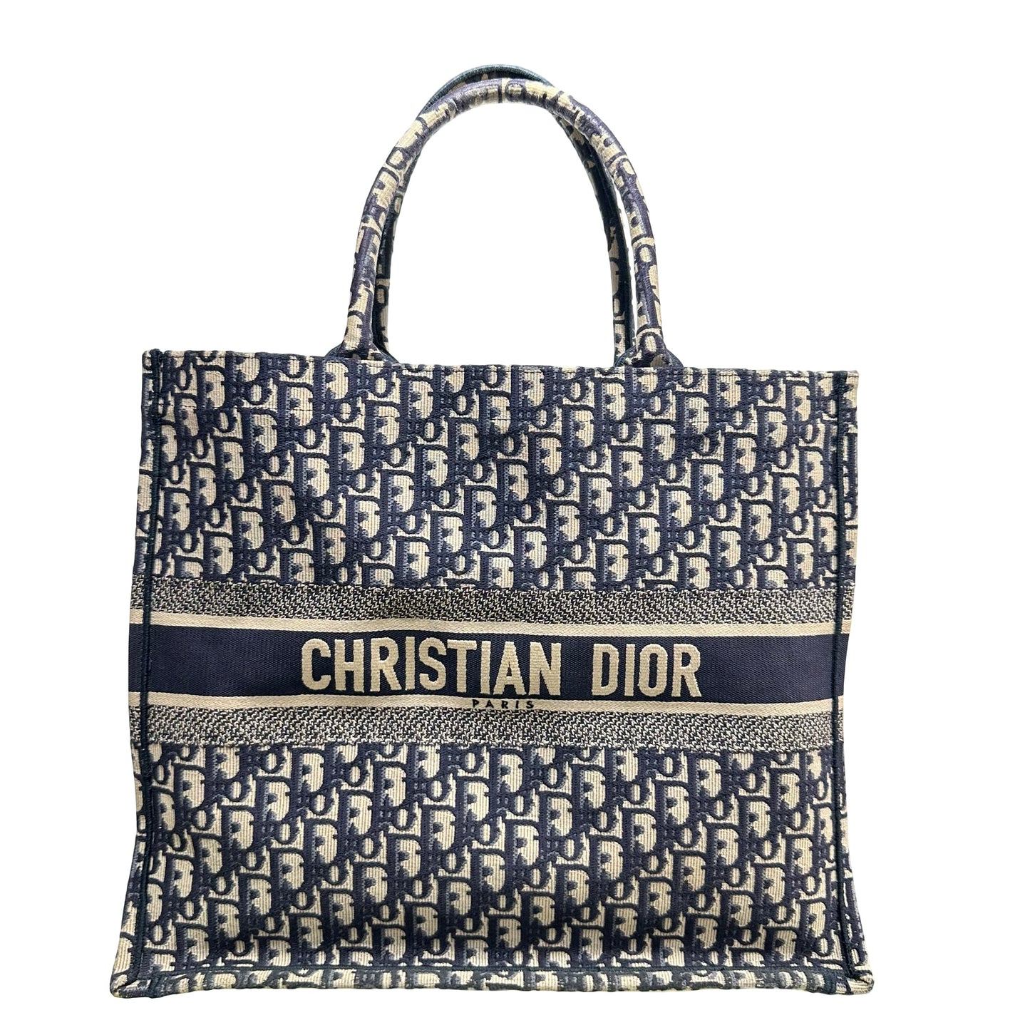 Used CHRISTIAN DIOR Oblique Embroidery Book Tote Tote Bag Blue Beige