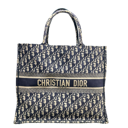 Used CHRISTIAN DIOR Oblique Embroidery Book Tote Tote Bag Blue Beige