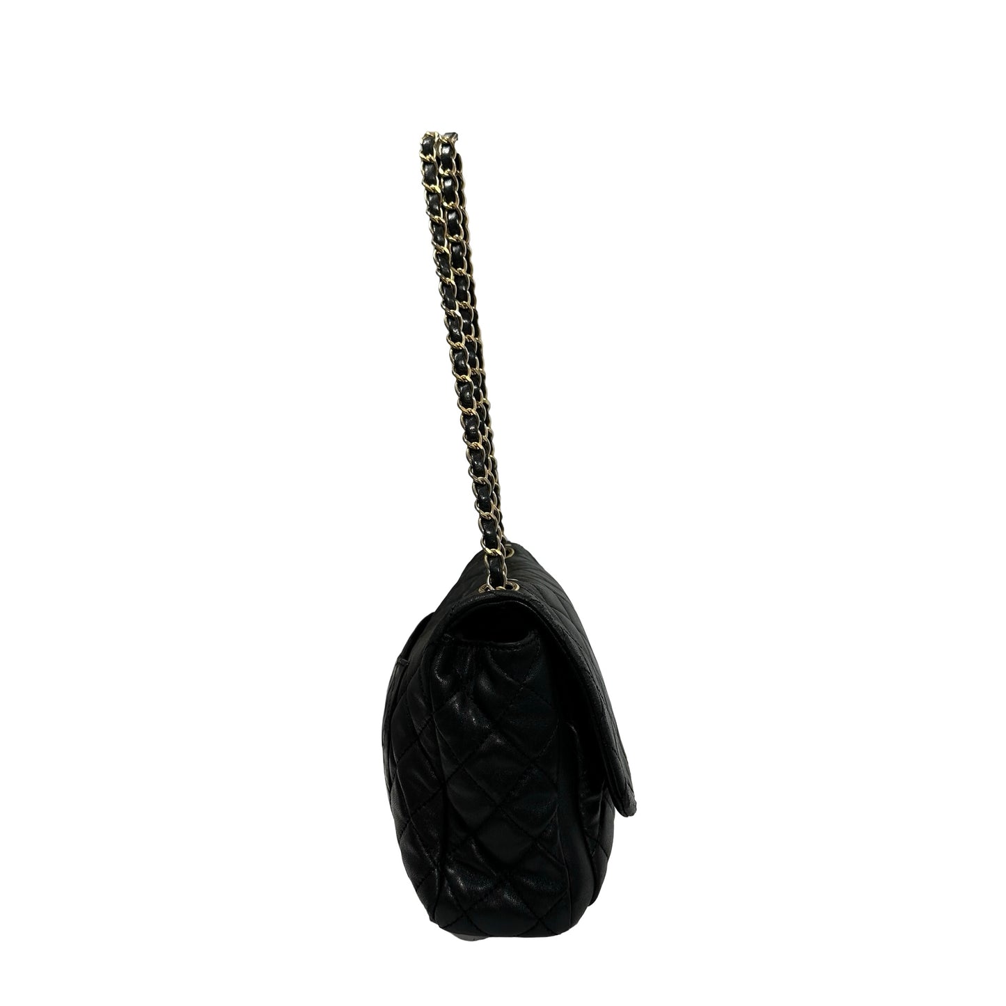 Used Chanel Lambskin Leather FLAP Shoulder Bag Black GHW