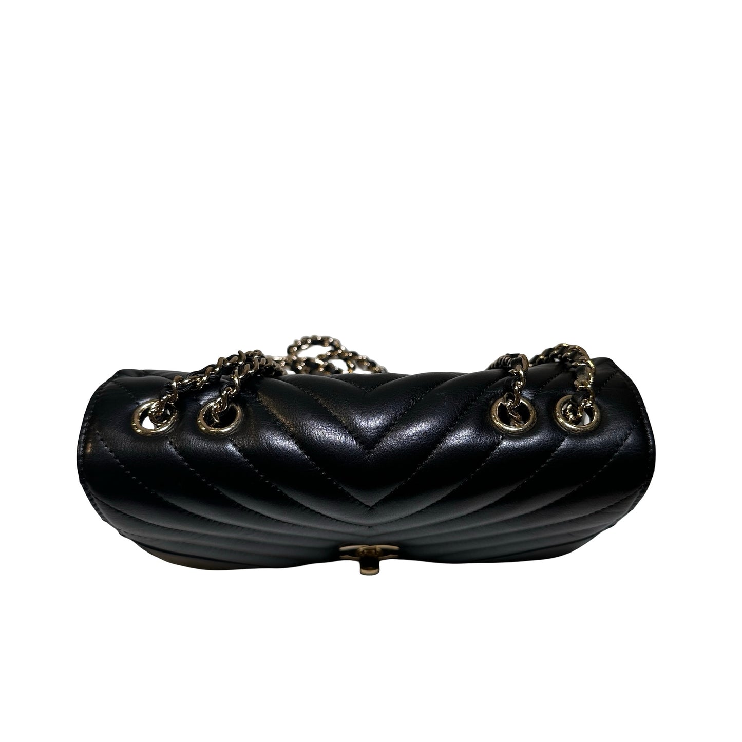 Used CHANEL Chevron Lambskin Chevron Flap Bag Chain Shoulder Bag Black Gold