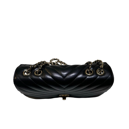 Used CHANEL Chevron Lambskin Chevron Flap Bag Chain Shoulder Bag Black Gold