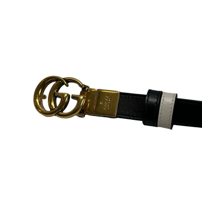 Used GUCCI Leather Reversible GG Marmont Belt Belt Black White Gold