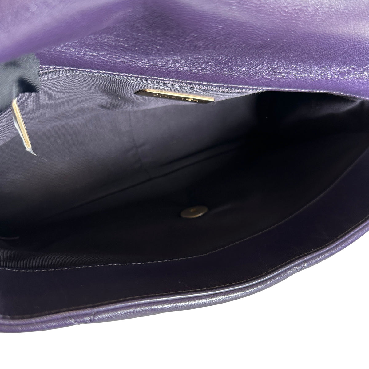 Used CHANEL Lambskin Quilted Chanel 19 Large Chain Shoulder Bag Purple GHW