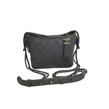 Used CHANEL Quilted Leather Gabrielle Hobo Bag Grey