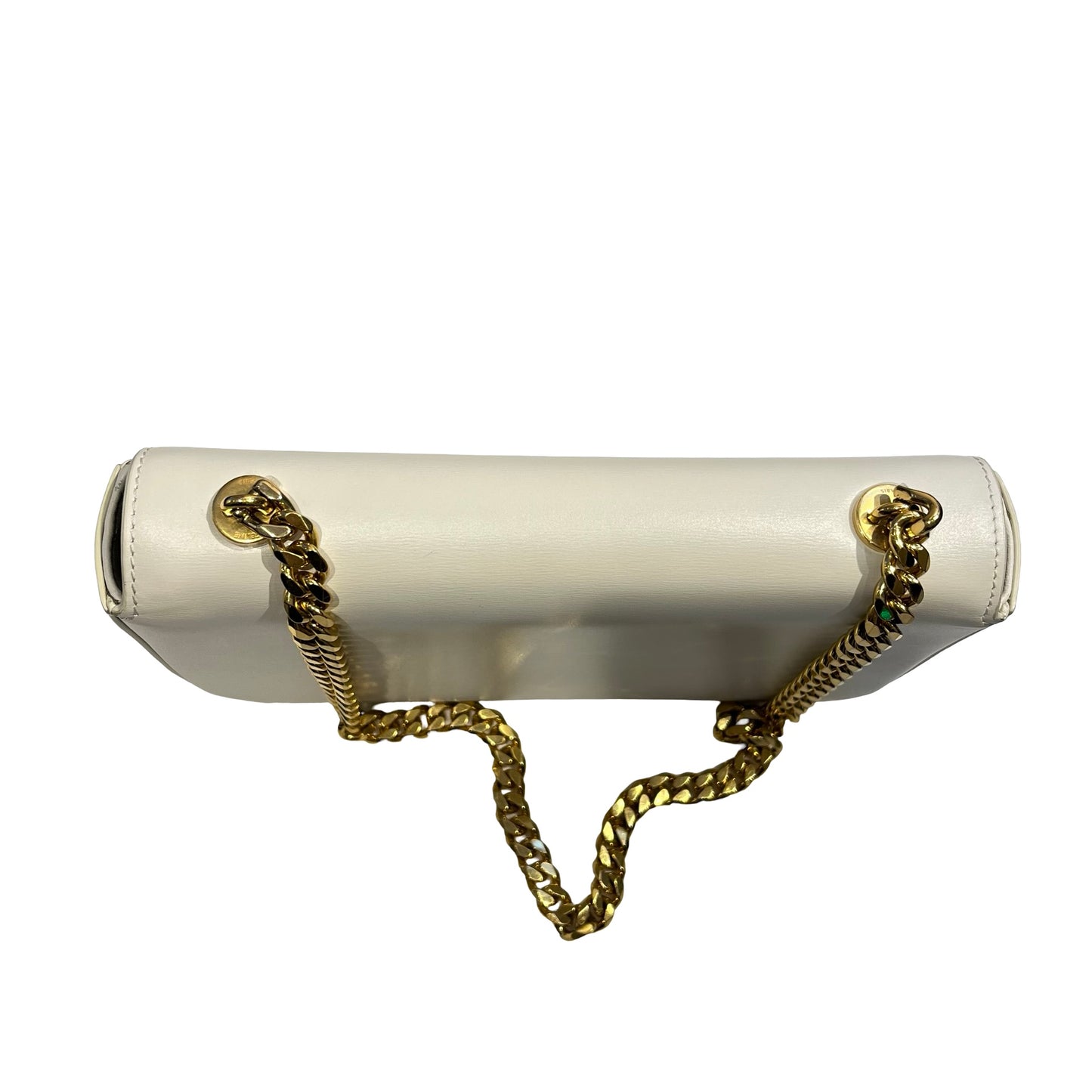 Used CÉLINE Calfskin Leather Triomphe Cuir Chain Shoulder Bag White GHW