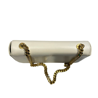 Used CÉLINE Calfskin Leather Triomphe Cuir Chain Shoulder Bag White GHW