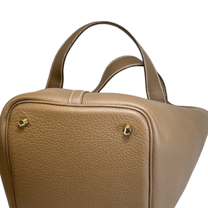 Used HERMES Leather TC Picotin 22 Handbag Etoupe GHW