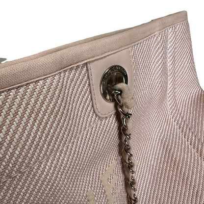 Used CHANEL Canvas Logo Deauville Tote Tote Bag Beige GHW