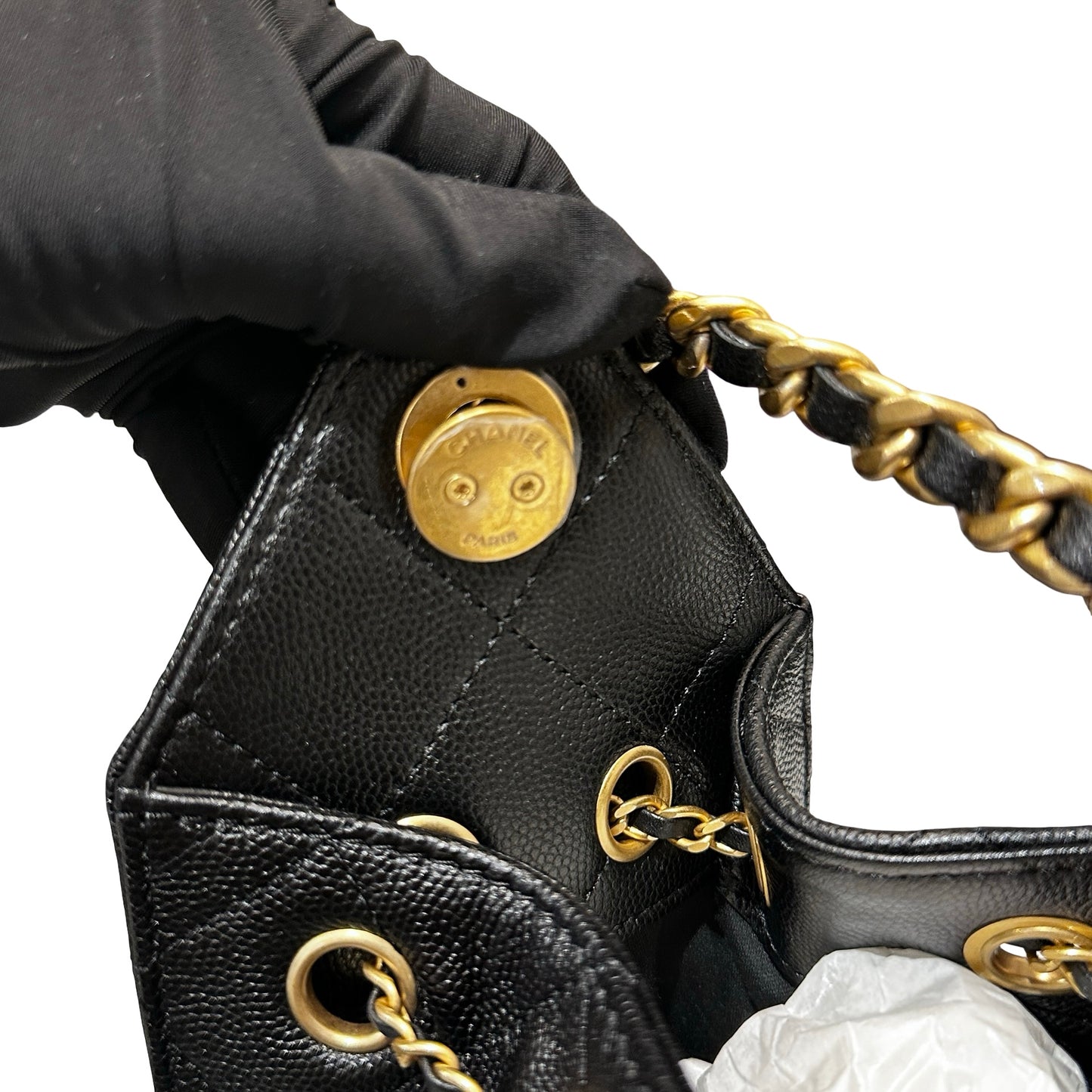 New CHANEL Caviar Leather 25 Mini Hobo Shoulder Bag Black GHW