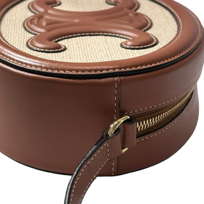 Used CELINE Canvas Leather Oval Purse Triomphe Cross Body Bag Brown Beige GHW